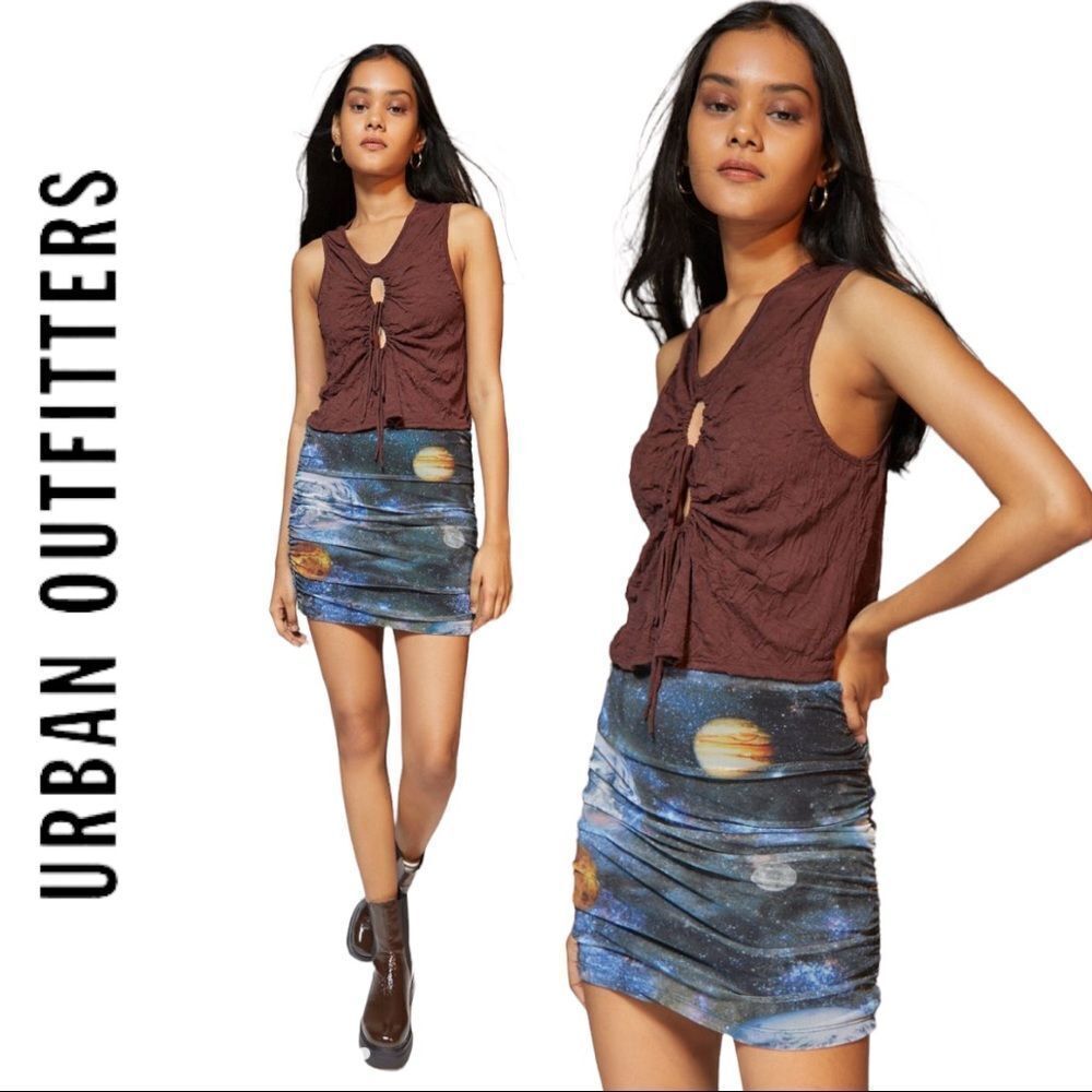 NEW Urban Outfitters UO Liza Celestial Ruched Mini Skirt M